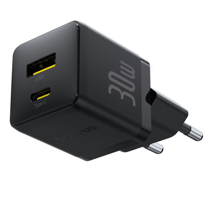 BASEUS - Baseus Snabbladdare USB-C - USB-A 30W Palm - Svart
