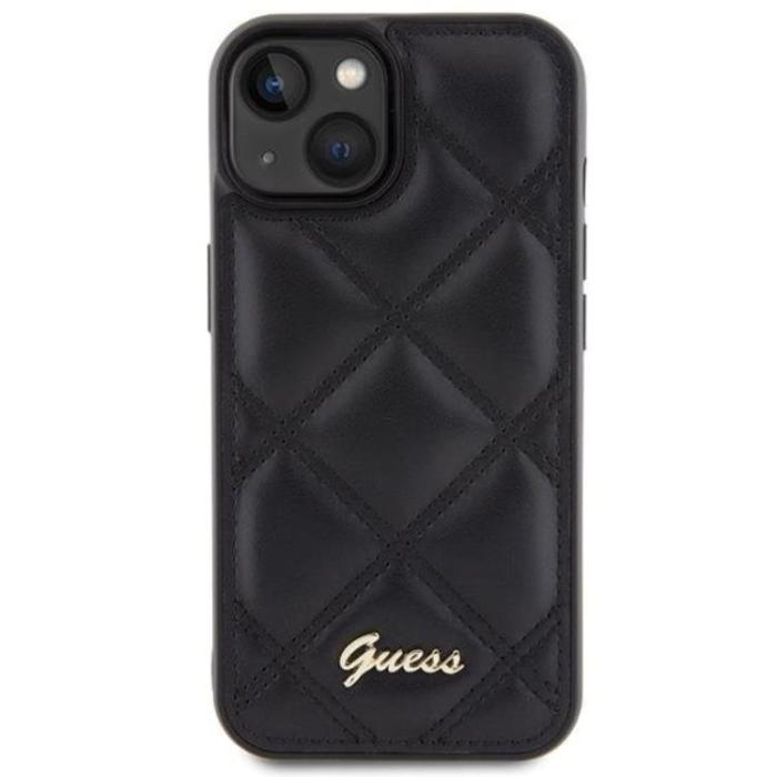 Guess - Guess iPhone 15 Mobilskal Quilted Metal Logo - Svart