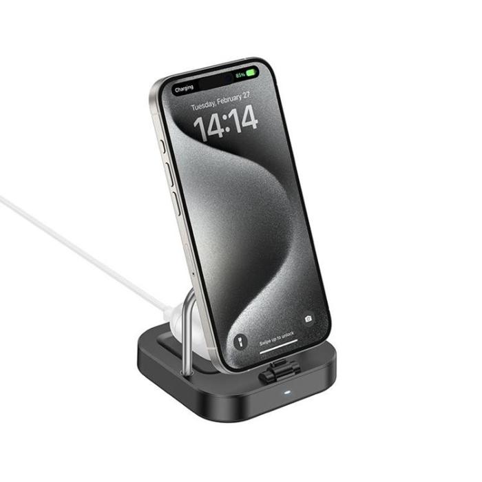 Hoco - Hoco 2in1 Trådlös Laddare 5W PD QC 3A 30W CQ16B - Svart