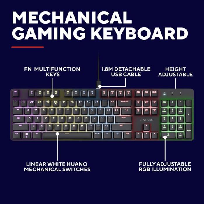 Trust - Trust GXT 871 Zora Mekaniskt gamingtangentbord Nordisk layout