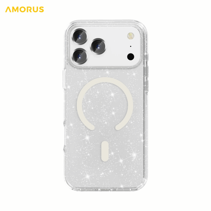 AMORUS - AMORUS Mobilskal till iPhone 17 Pro Magsafe Glitter Powder PC + TPU - Vit