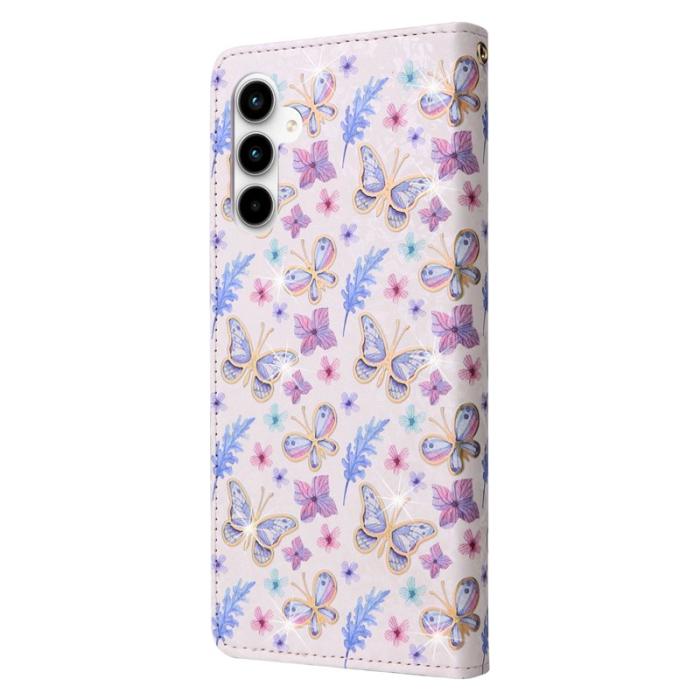 OEM - ABEEL Samsung Galaxy A35 5G Fodral Äkta Läder RFID Skydd - Fjäril Blomma