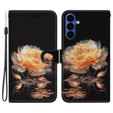 OEM - Samsung Galaxy S26 Pl&aring;nboksfodral Anti-Drop M&ouml;nstertryck Konstl&auml;der - Guld Peony