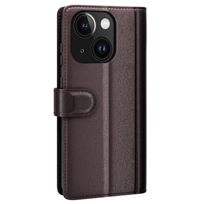 OEM - iPhone 15 Plånboksfodral Äkta Läder Anti-Dust - Brun