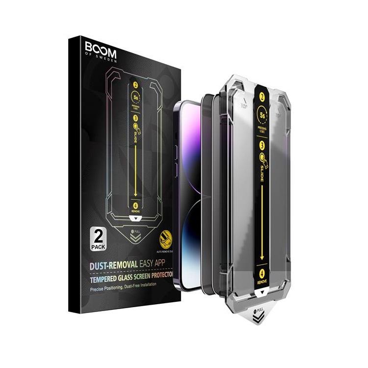 LIVSTIDSGARANTI - BOOM iPhone 14 Pro Privacy Härdat Glas Skärmskydd - 2 Pack | 5468 | AlltMobil