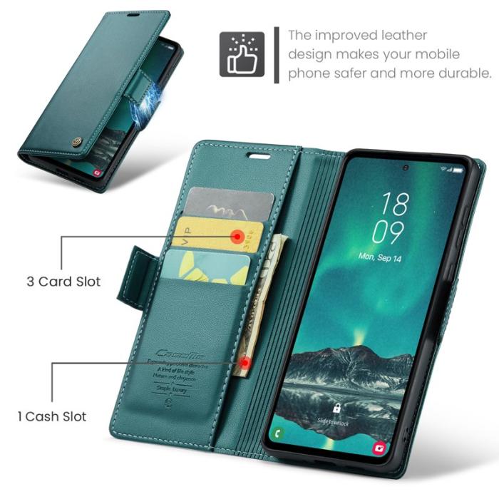 Caseme - CASEME Plånboksfodral Konstläder för Samsung Galaxy S23 FE - Grön