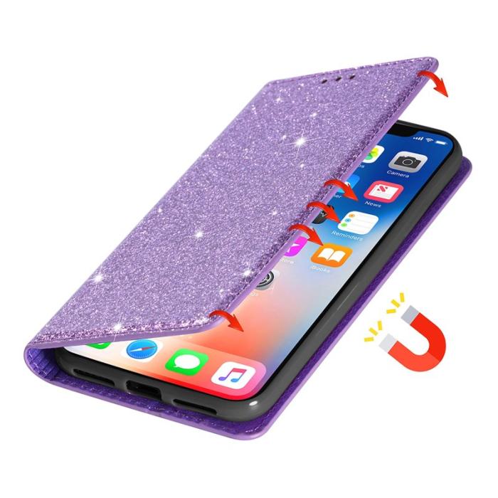 OEM - Mobilskal till Samsung Galaxy S26 Plus Glittrande PU Läder + TPU Kortfack - Lila