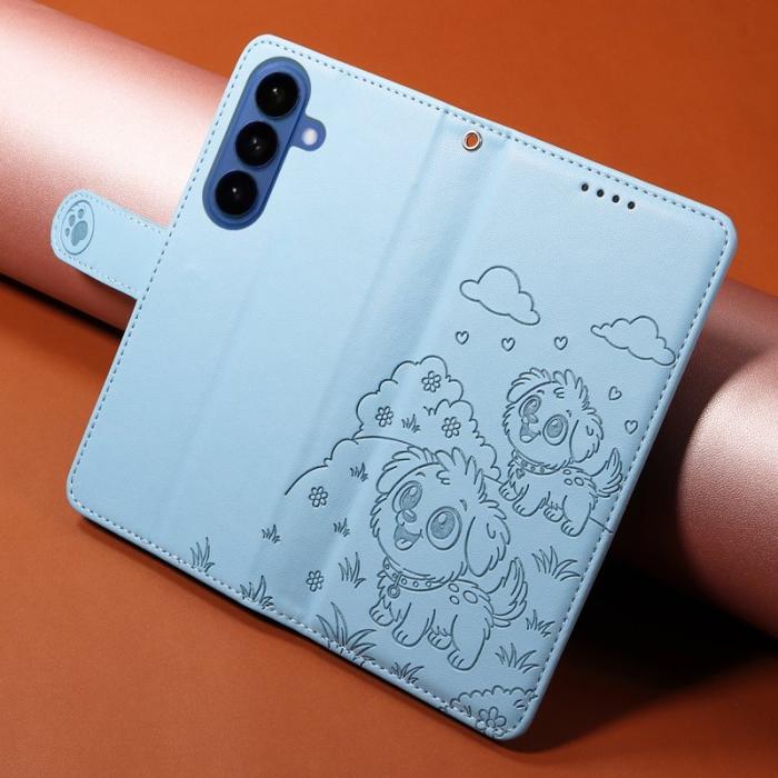 OEM - Mobilskal till Samsung Galaxy S26 Plus RFID-Skydd KonstLäder Hundmönster - Blå