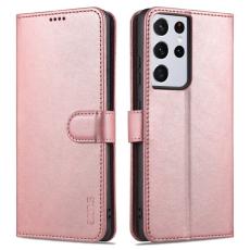 AZNS - AZNS Samsung Galaxy S21 Ultra Pl&aring;nboksfodral Konstl&auml;der - Ros&eacute;guld