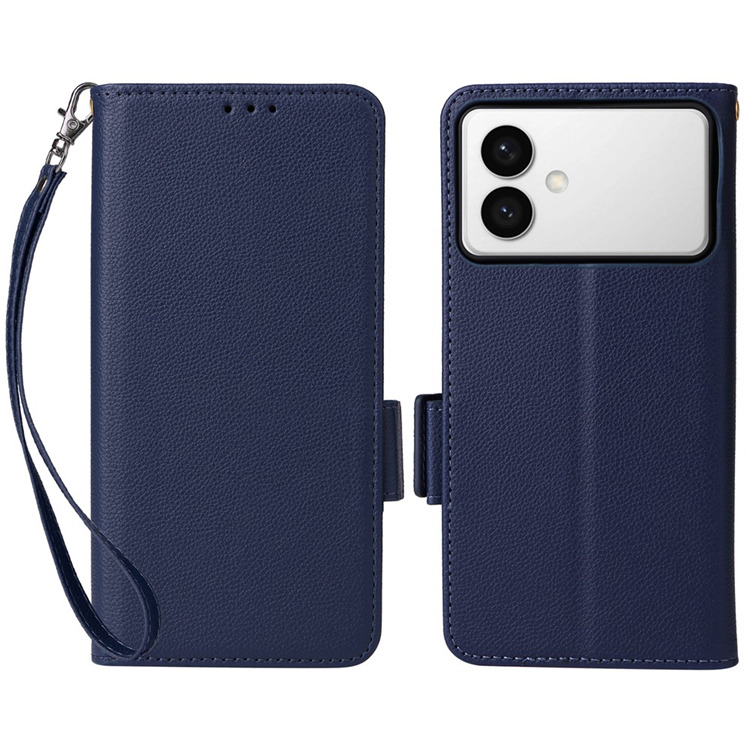 Galaxy S26 Edge Plånboksfodral Litchi Läder med Rem - Mörkblå | 2353 | AlltMobil