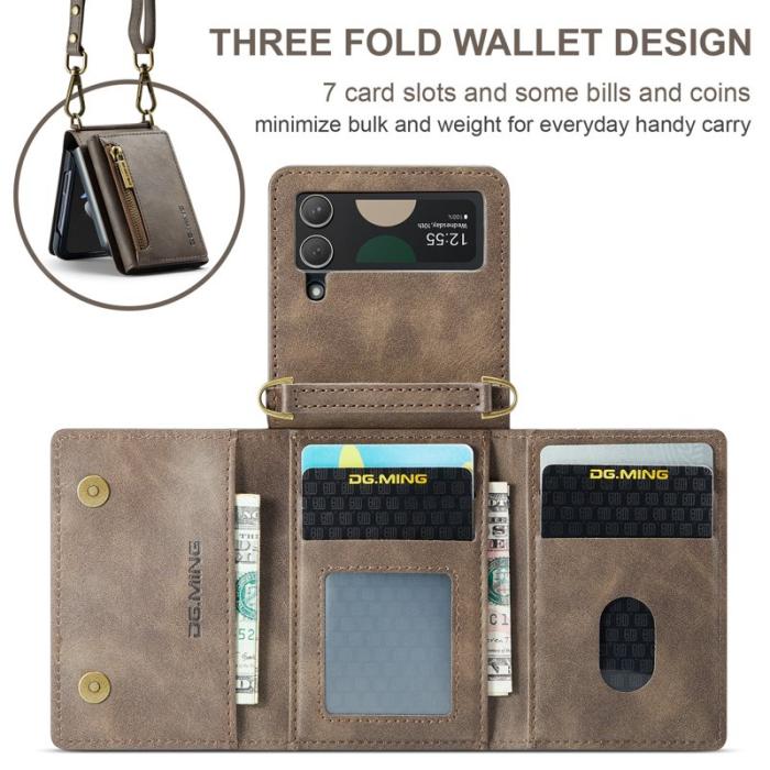 DG.MING - DG.MING Samsung Galaxy Z Flip4 Plånboksfodral RFID-Skydd Brun