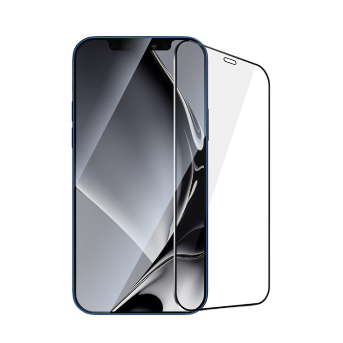 OEM - iPhone 12/12 Pro Härdat Glas Skärmskydd Metall Ram - Svart