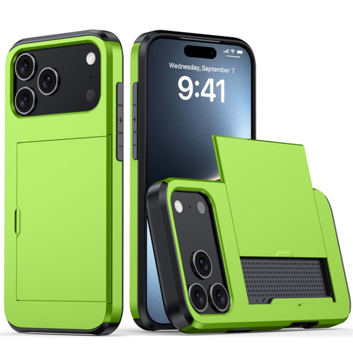 Amorus - AMORUS iPhone 17 Pro Max Mobilskal Med Glidande Korthållare - Grön
