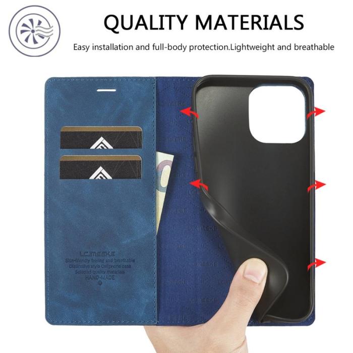 LC.imeeke - LC.IMEEKE iPhone 14 Pro Max Plånboksfodral Konstläder - Blå