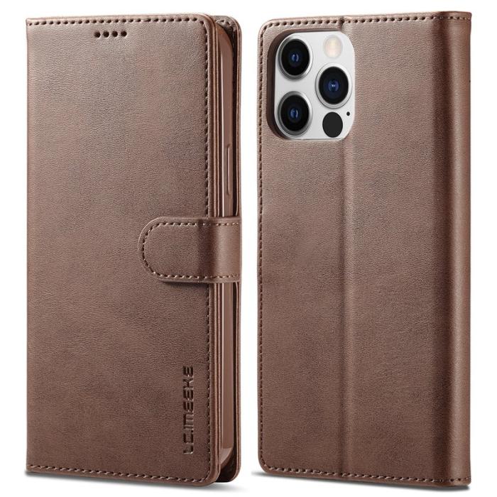 LC.imeeke - LC.IMEEKE iPhone 14 Pro Max Plånboksfodral Konstläder - Brun