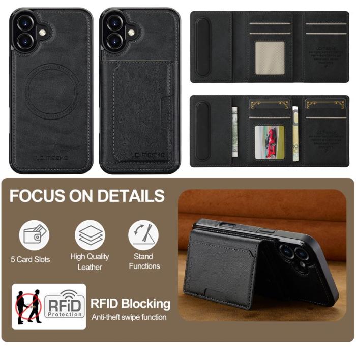 LC.imeeke - LC.IMEEKE L5 iPhone 16 Plus Fodral KonstLäder - Svart