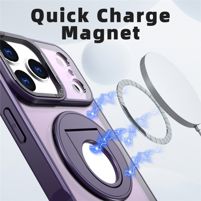 A-One Brand - iPhone 17 Pro Max Mobilskal MagSafe Rotating Kickstand Clear - Lila