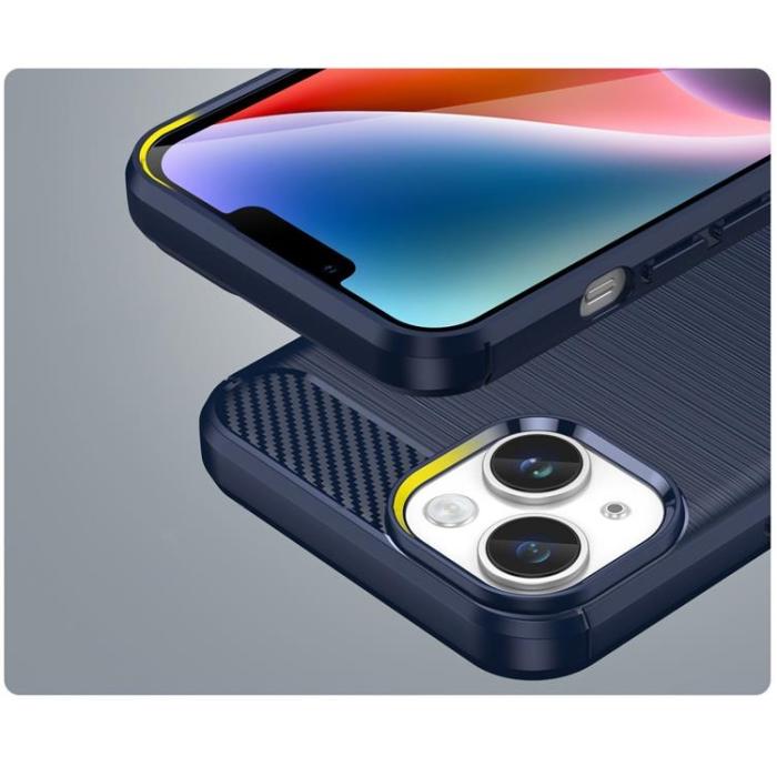 OEM - iPhone 14 Plus Skal Carbon Fiber Texture - Blå
