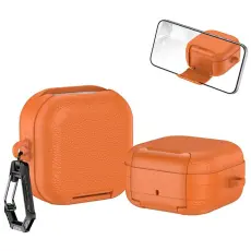 A-One Brand - Fodral f&ouml;r Samsung Galaxy Buds 4/Buds 4 Pro Litchi Texture - Orange