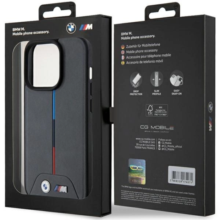 BMW - BMW iPhone 15 Pro Mobilskal Magsafe M Quilted Tricolor - Grå