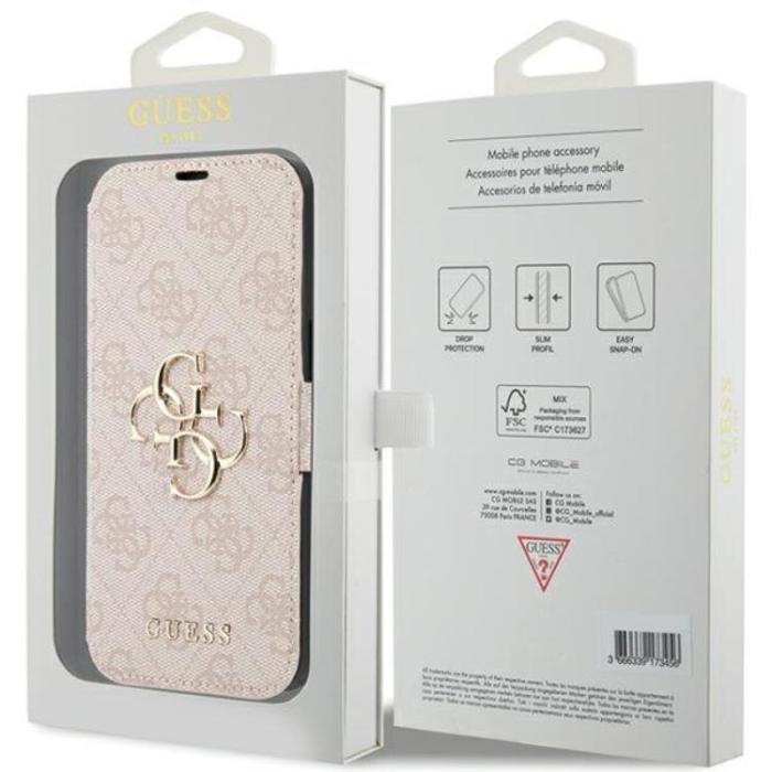 Guess - Guess iPhone 15/14/13 Plånboksfodral Metall Logo - Rosa