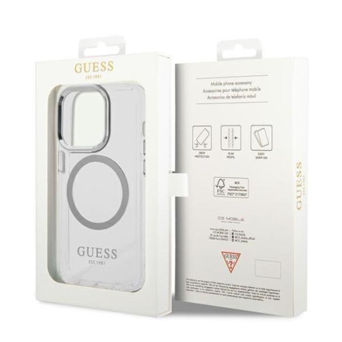 Guess - GUESS iPhone 14 Pro Max Skal Magsafe Metal Outline - Silver