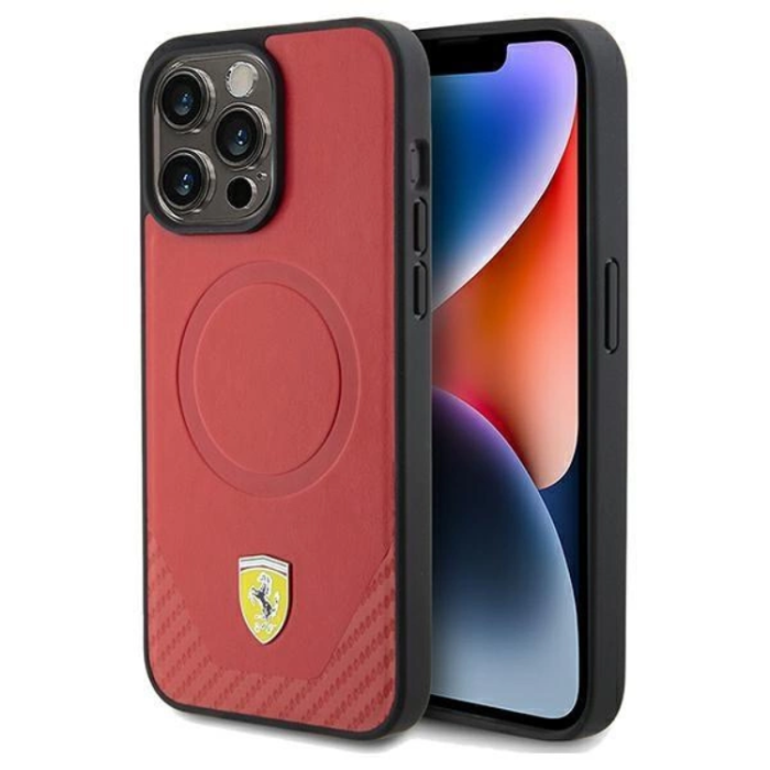 Ferrari - Ferrari iPhone 15 Pro Mobilskal Magsafe Carbon Metal Logo - Röd