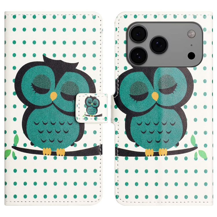 iPhone 17 Pro Max Konstläder Plånboksfodral Pattern Print - Prickar Uggla | 2353 | AlltMobil