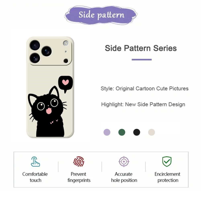 A-One Brand - iPhone 17 Pro Mobilskal Love Black Cat Pattern - Beige