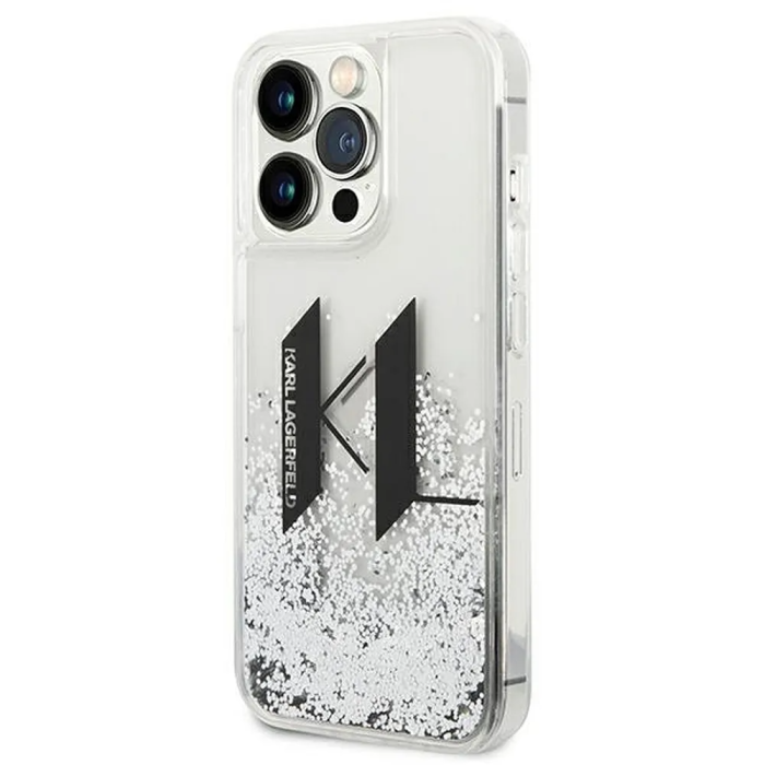 KARL LAGERFELD - Karl Lagerfeld iPhone 14 Pro Skal Liguid Glitter Big KL Logo - Silver