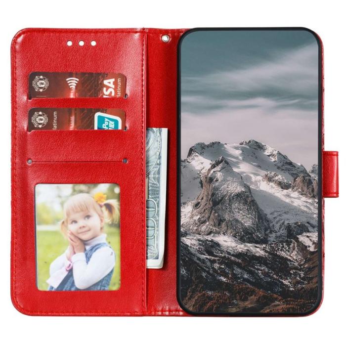 OEM - Samsung Galaxy S26 Plånboksfodral Konstläder Mandala Tryck - Röd