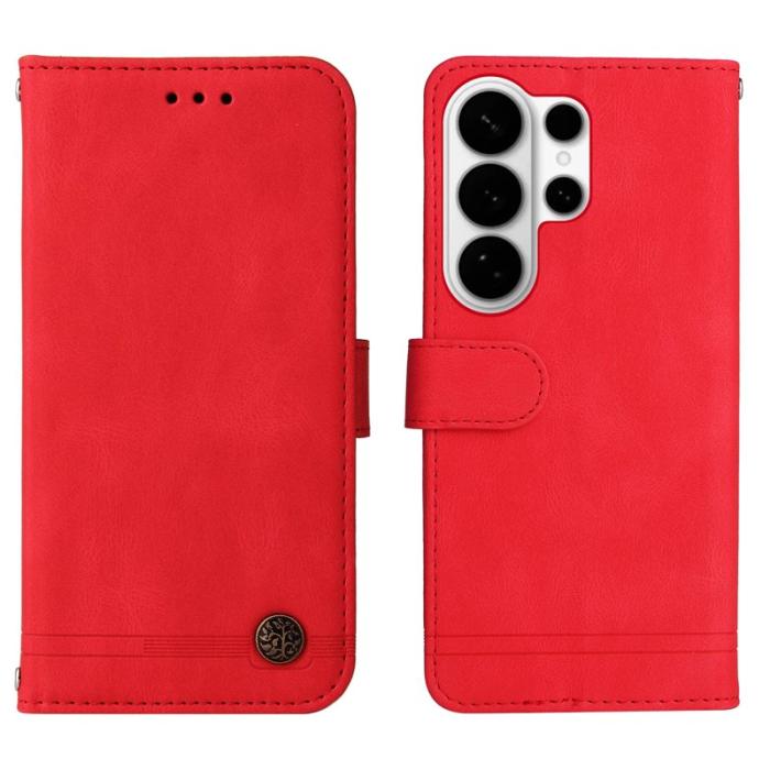 OEM - Samsung Galaxy S26 Ultra Fodral Äkta Läder Ställ med Rem - Röd