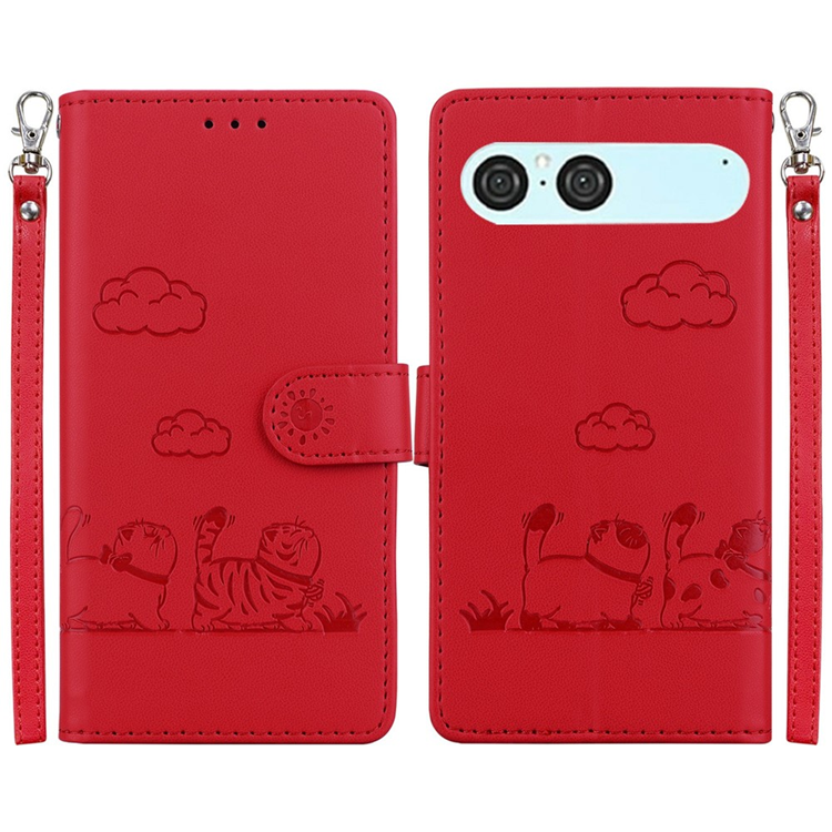 Sony Xperia 10 VII Plånboksfodral RFID Kitten Pattern - Röd | 2353 | AlltMobil