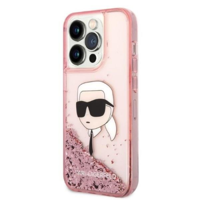 KARL LAGERFELD - Karl Lagerfeld iPhone 14 Pro Skal Liquid Glitter Head - Rosa