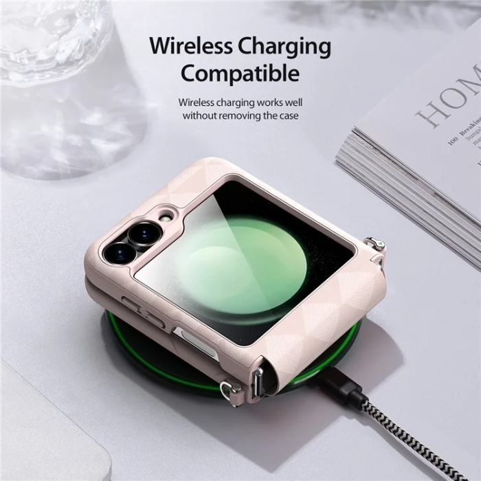 Dux Ducis - Dux Ducis Galaxy Z Flip 6 Mobilskal Fitt Rhombus Läder - Rosa
