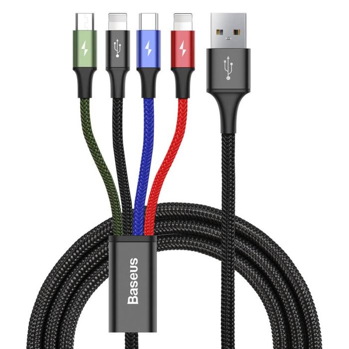 BASEUS - Baseus 4in1 USB-A till USB-C, Lightning, microUSB kabel 3.5A 1.2m
