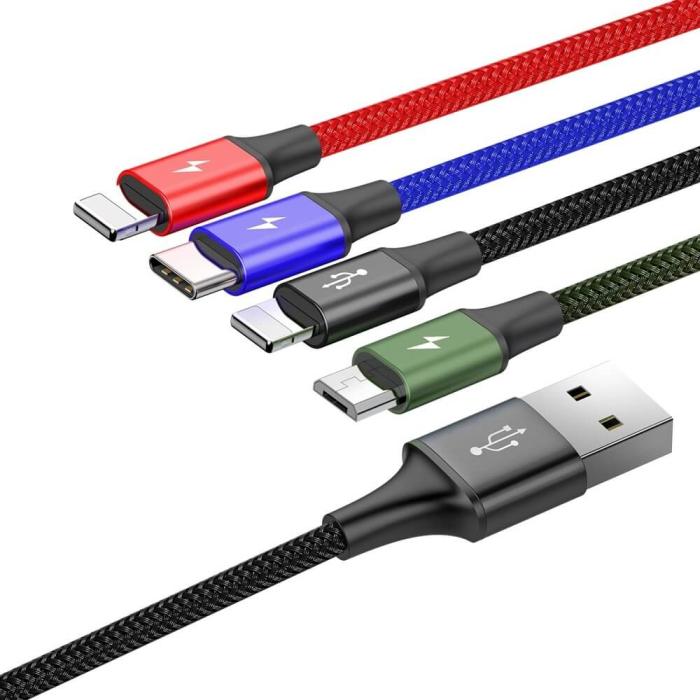 BASEUS - Baseus 4in1 USB-A till USB-C, Lightning, microUSB kabel 3.5A 1.2m