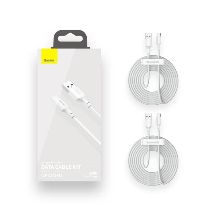 BASEUS - Baseus 2-pack USB-C till USB-A kabel 40 W 5 A 1.5m Vit