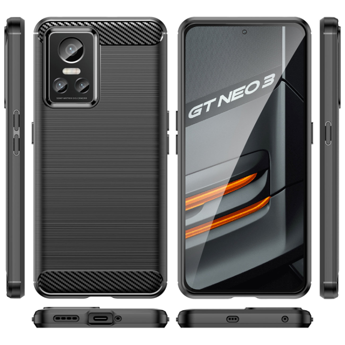 OEM - Realme GT Neo 3 Skal Carbon Silicone Flexible - Svart