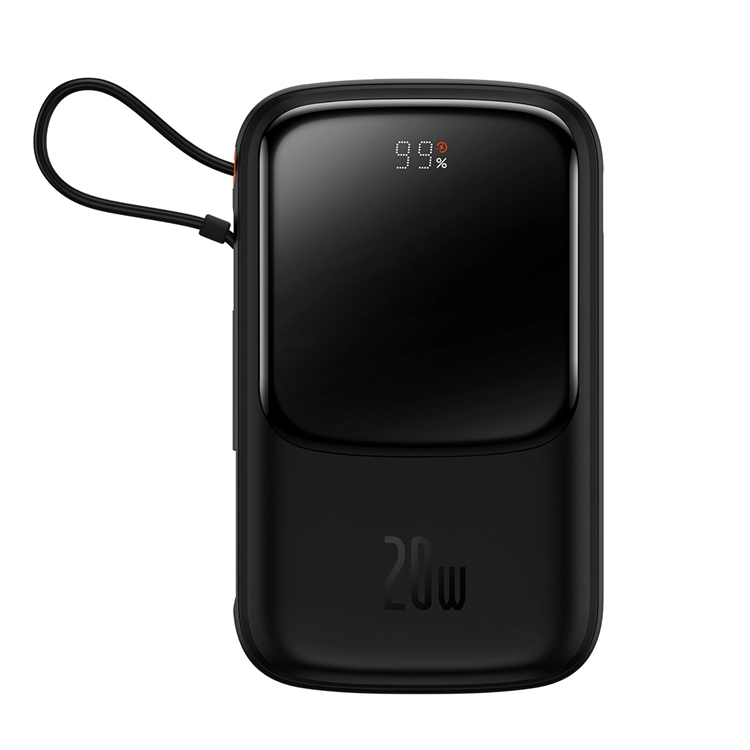 Baseus Powerbank Qpow 10000mAh 20W med Inbyggd Lightning Kabel - Svart | 505295 | AlltMobil