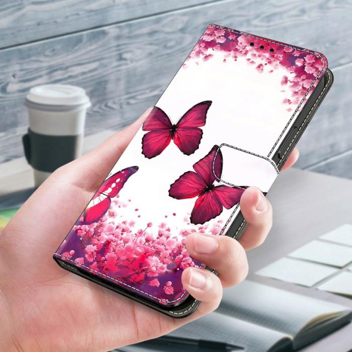 OEM - Samsung Galaxy A37 Plånboksfodral Konstläder Flip Telefonfodral - Röd Butterfly