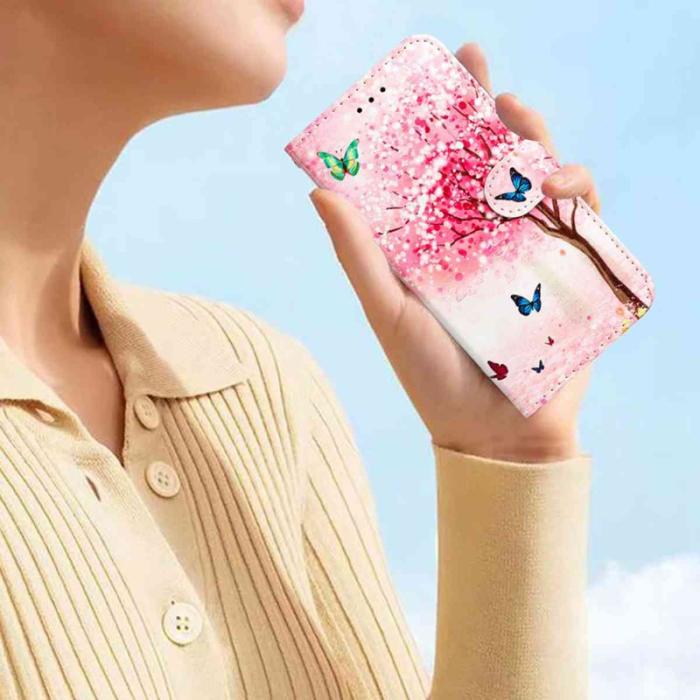 OEM - Samsung Galaxy A37 Plånboksfodral Konstläder Tryckt Mönster - Cherry Tree