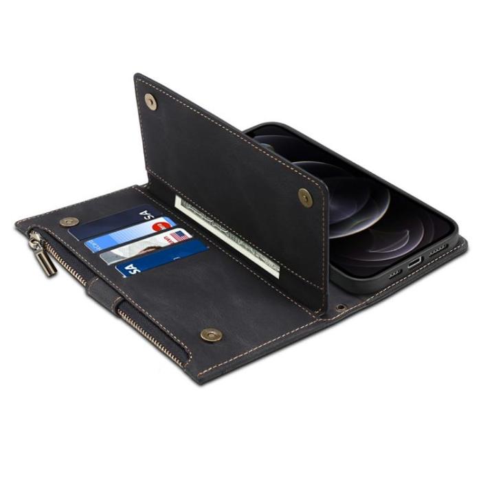 OEM - iPhone 14 Pro Max Plånboksfodral Flap Zipper Strap - Svart