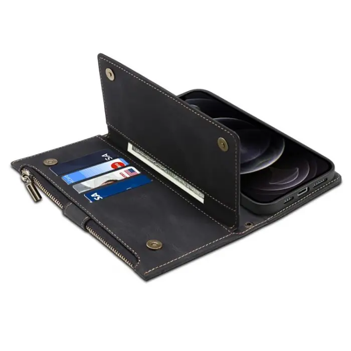 OEM - iPhone 14 Pro Max Plånboksfodral Flap Zipper Strap - Svart