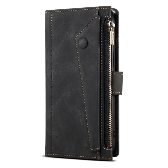 OEM - iPhone 14 Pro Max Plånboksfodral Flap Zipper Strap - Svart