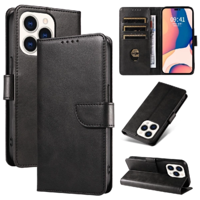 OEM - iPhone 16 Pro Max Plånboksfodral Läder - Svart