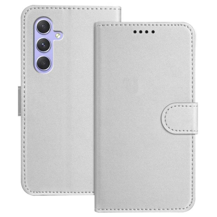 OEM - Samsung Galaxy A55 5G Fodral KonstLäder Ställ Solid Färg - Silver
