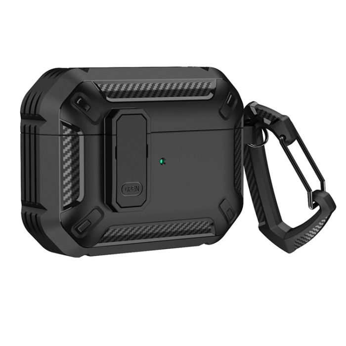 OEM - Airpods 4 Skal Carbon Armor med Karbinhake - Svart