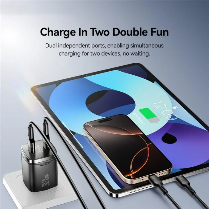 ESSAGER - ESSAGER GaN Snabbladdare 33W 2x USB-C PD med LED EU - Svart