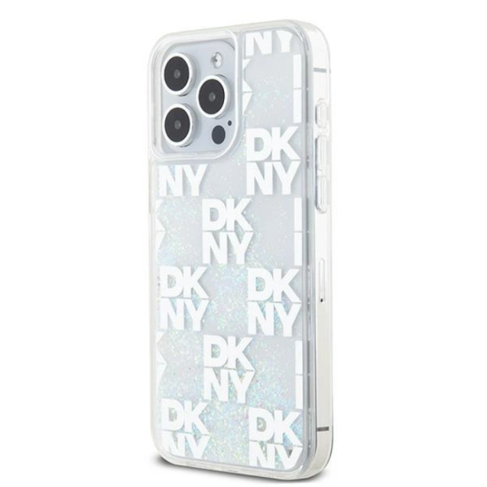 DKNY - DKNY iPhone 15 Pro Max Mobilskal Liquid Glitter Multi Logo - Vit